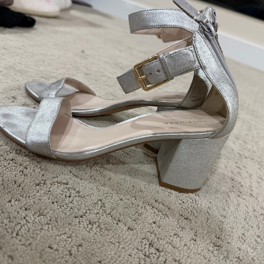 Cole Haan Silver Ankle-Strap Block Heel Sandals